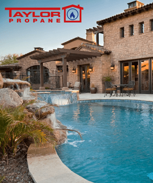 A pool with a waterfall and some water features