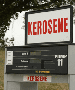 A gas pump with the sign for kerosene.