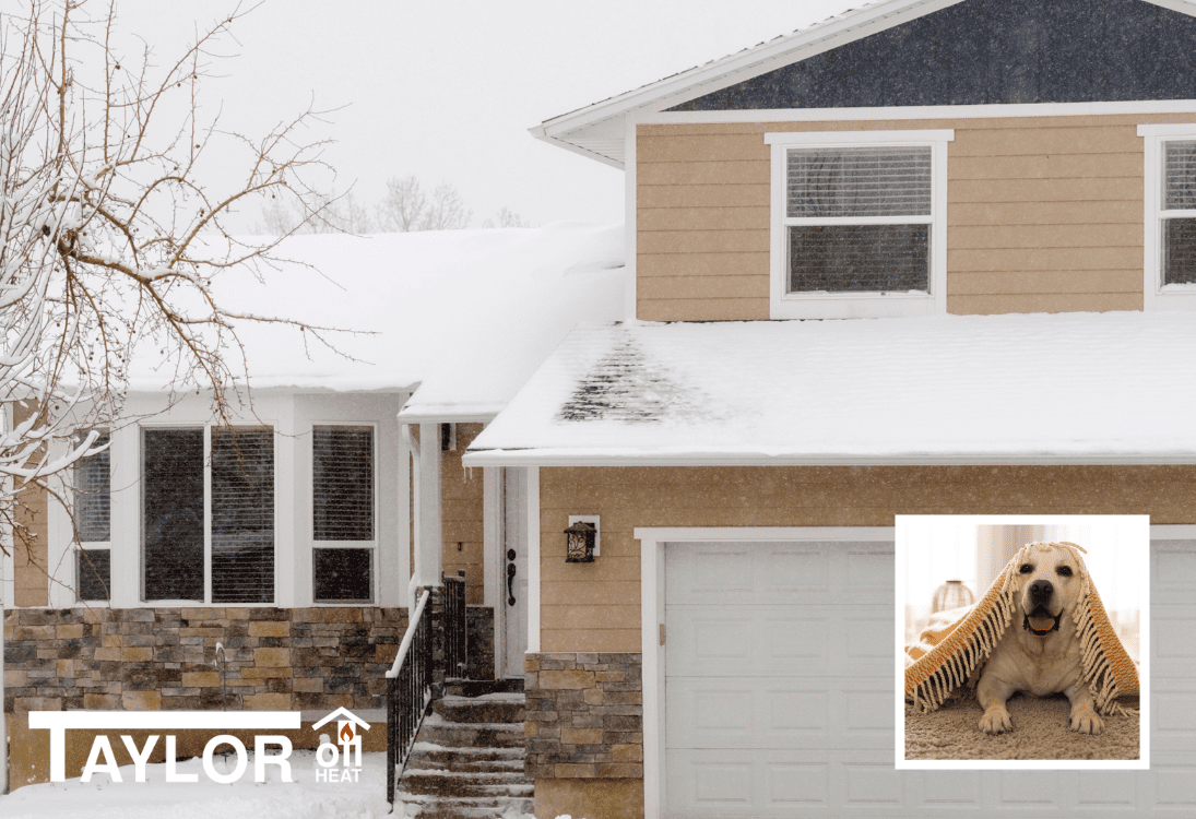 A house with snow on the roof and stairs.